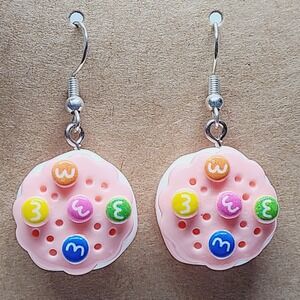 Handmade Pink Sandwich Cookie Drop Earrings Food Jewelry Candy Accents
